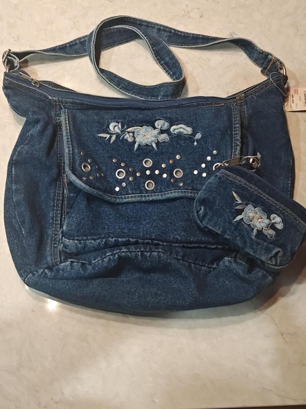 Y2K Denim Shoulder Bag Purse Jean Handbag Blue Dark Blue